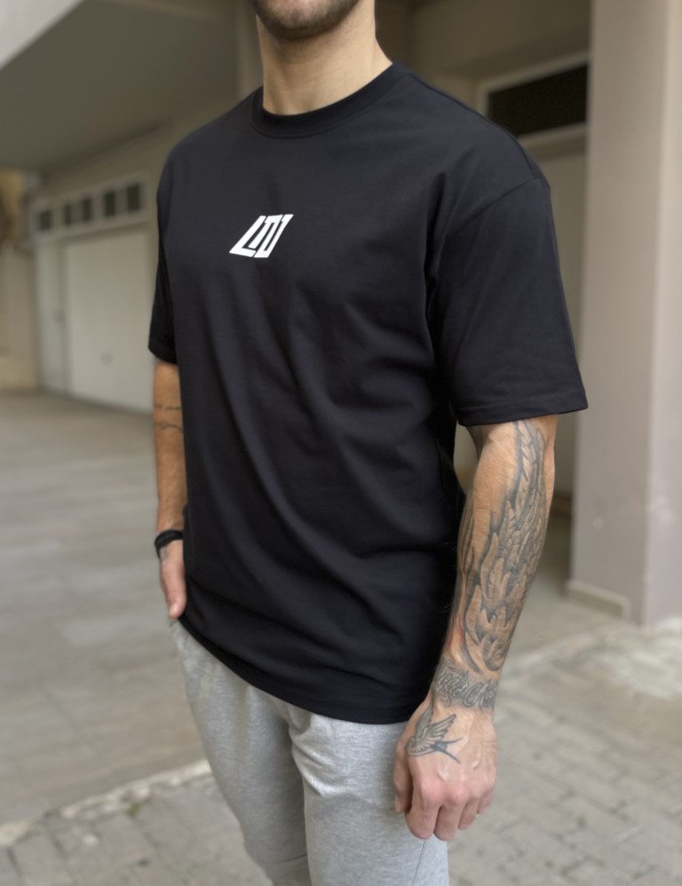 Ανδρικό βαμβακερό μαύρο Oversized T-shirt με τύπωμα 17464 φωτογραφία